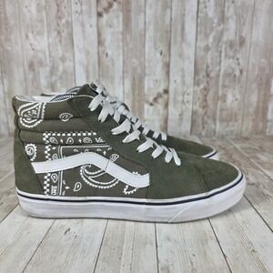 Vans Sk8-Hi Olive Green Paisley High Top Skate Sneakers Mens Size 9